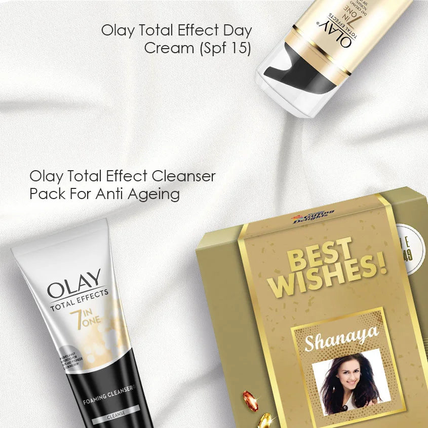 Olay Total Effect Day Cream (Spf 15), 50g & Cleanser Best Wishes Gift Pack For Anti Ageing, 100g