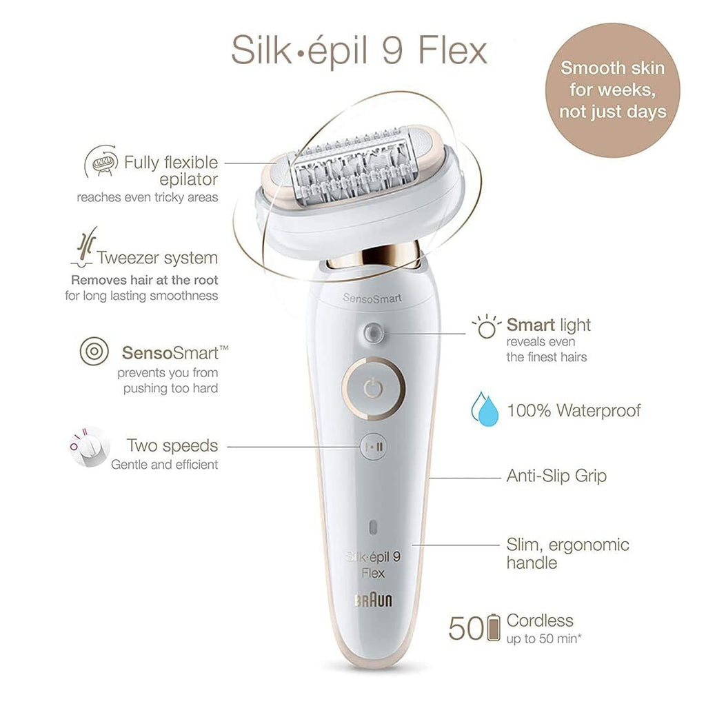 Braun Silk-Epil 9 Flex Epilator for Women with Flexible Head for Easier Hair Removal