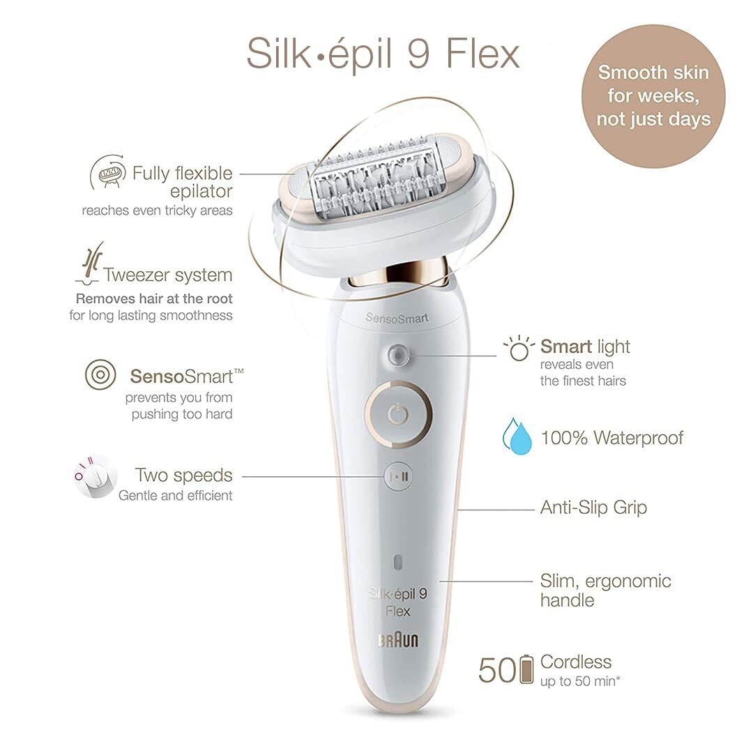 Braun Silk-Epil 9 Flex Epilator for Women with Flexible Head for Easier Hair Removal