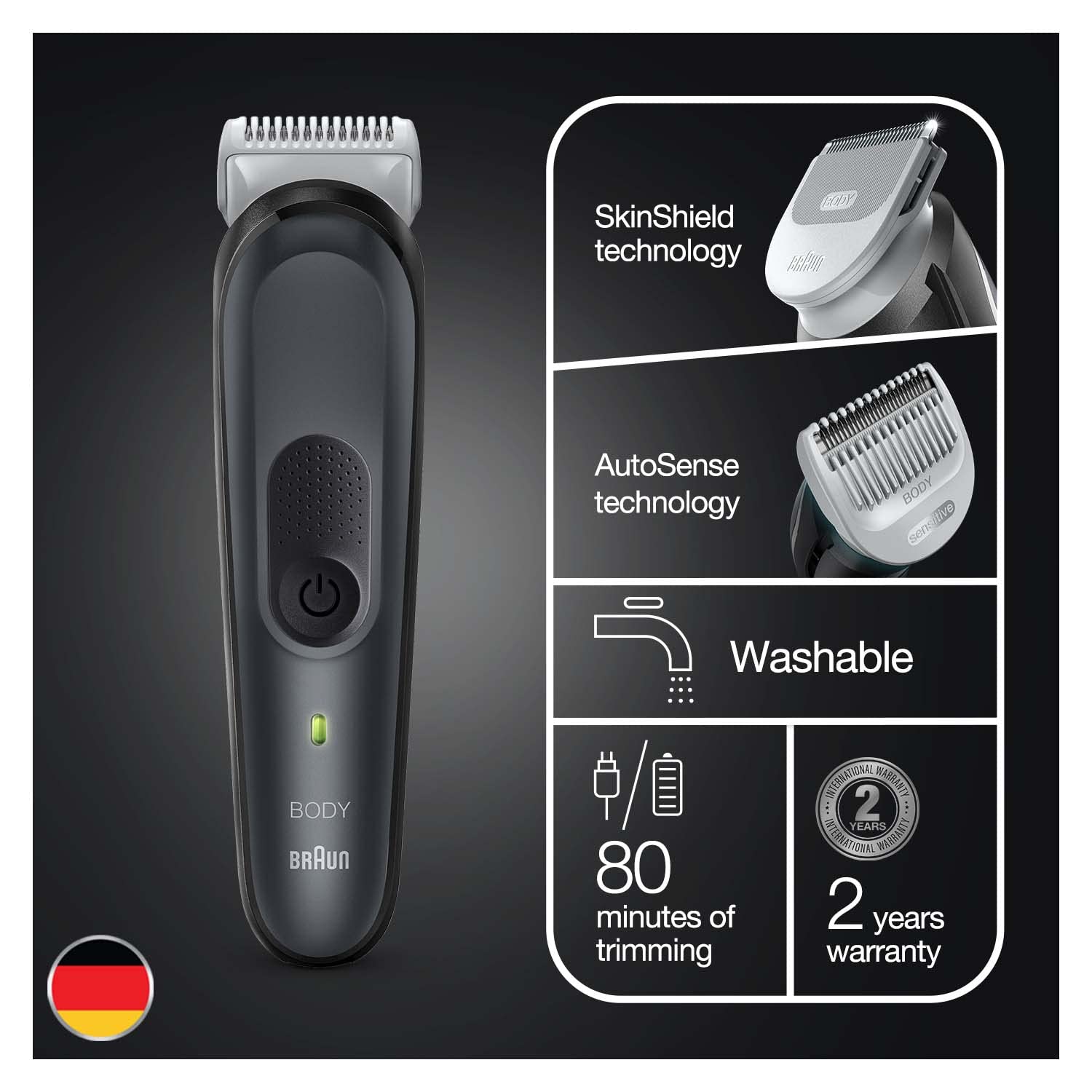 Braun Body Groomer 3 for Men, BG3340, Body Hair Trimmer with SkinShield Technology
