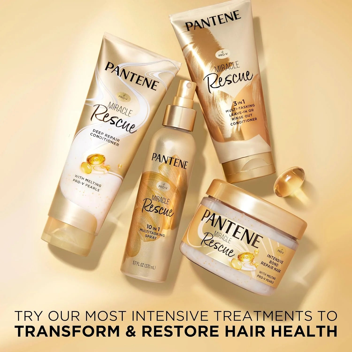 Pantene Miracle Rescue Hair Mask, Intensive Bond Repair with Melting Pro-V Pearls, Melts Away Damage, Builds Bonds, Strengthens Against Damage, Deep Conditioning for Dry Damaged Hair, 10.1 fl oz