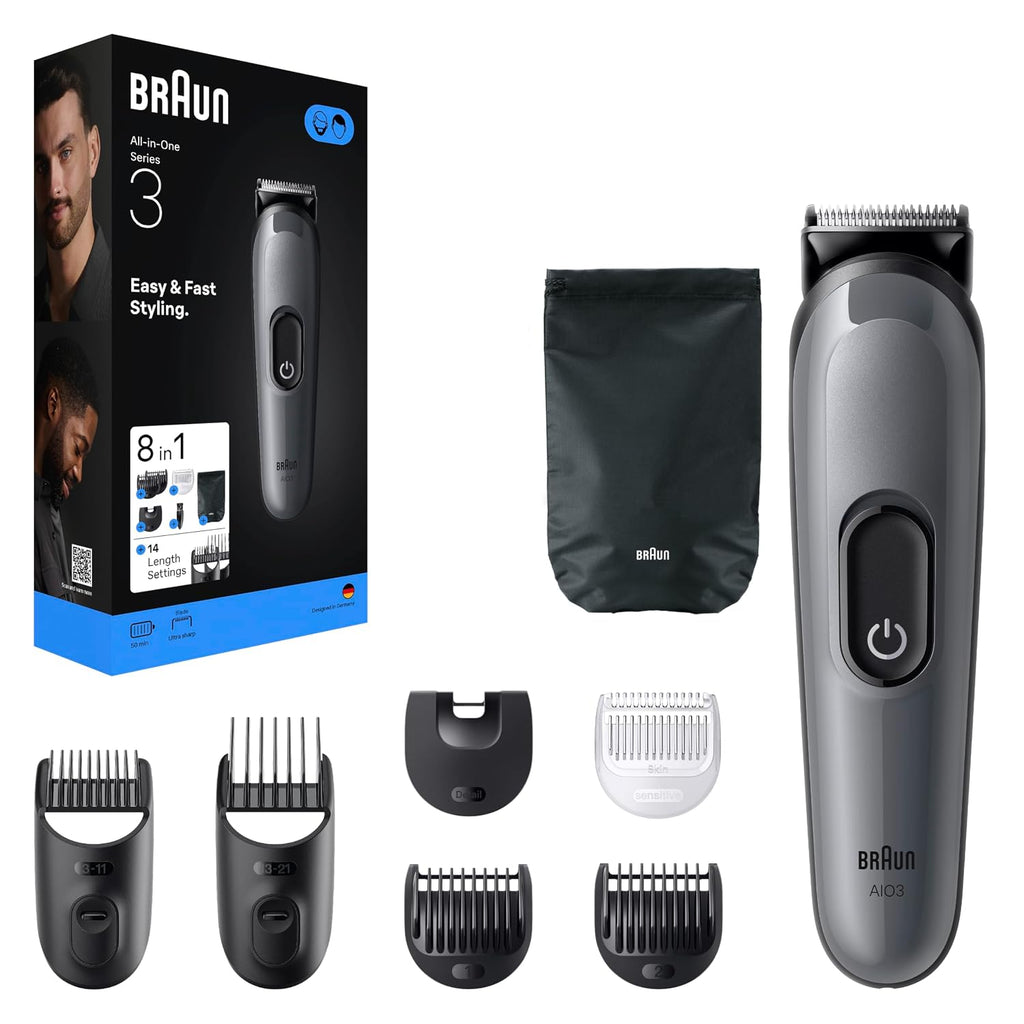Braun All-in-One Series 3 8-in-1 Grooming Kit, Ultra Sharp Blade, 14 Lengths AIO3540