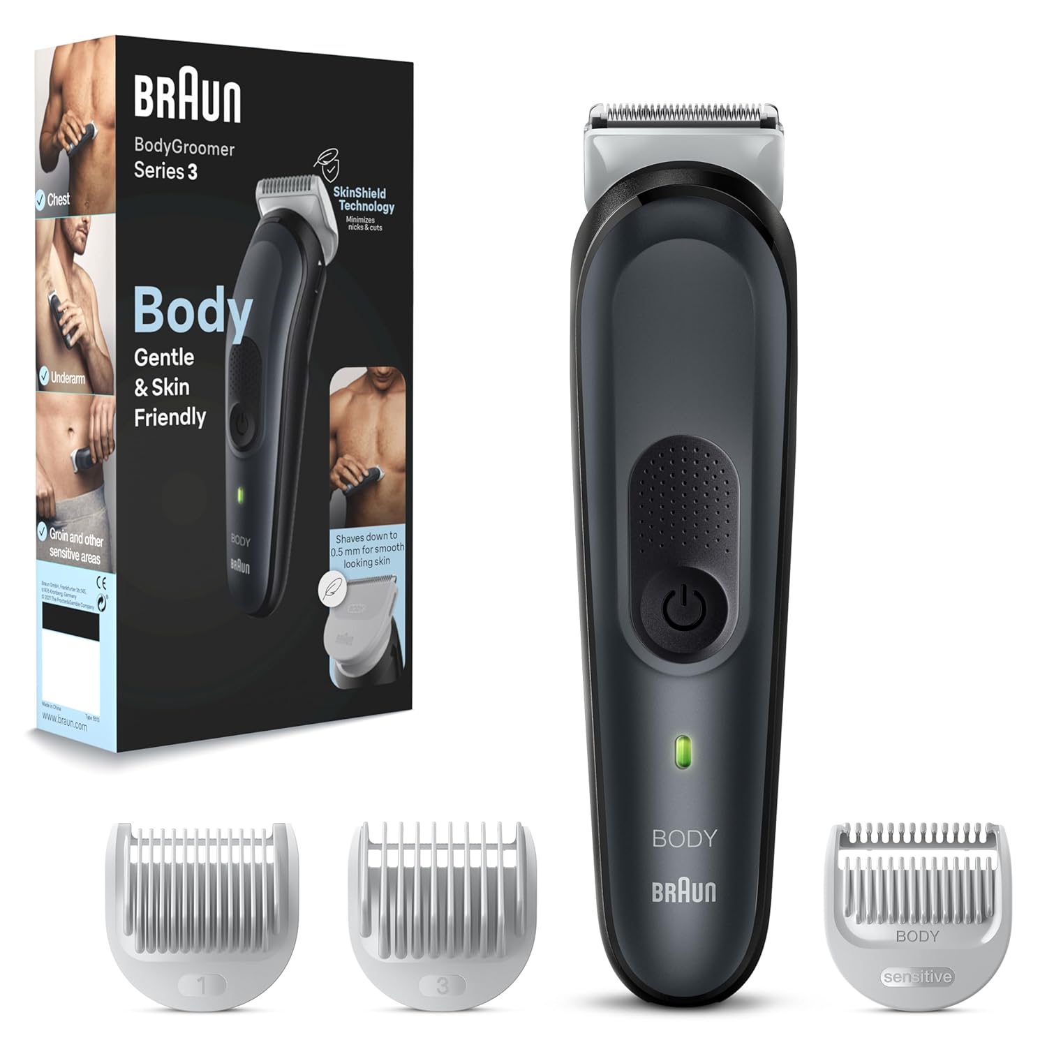 Braun Body Groomer 3 for Men, BG3340, Body Hair Trimmer with SkinShield Technology