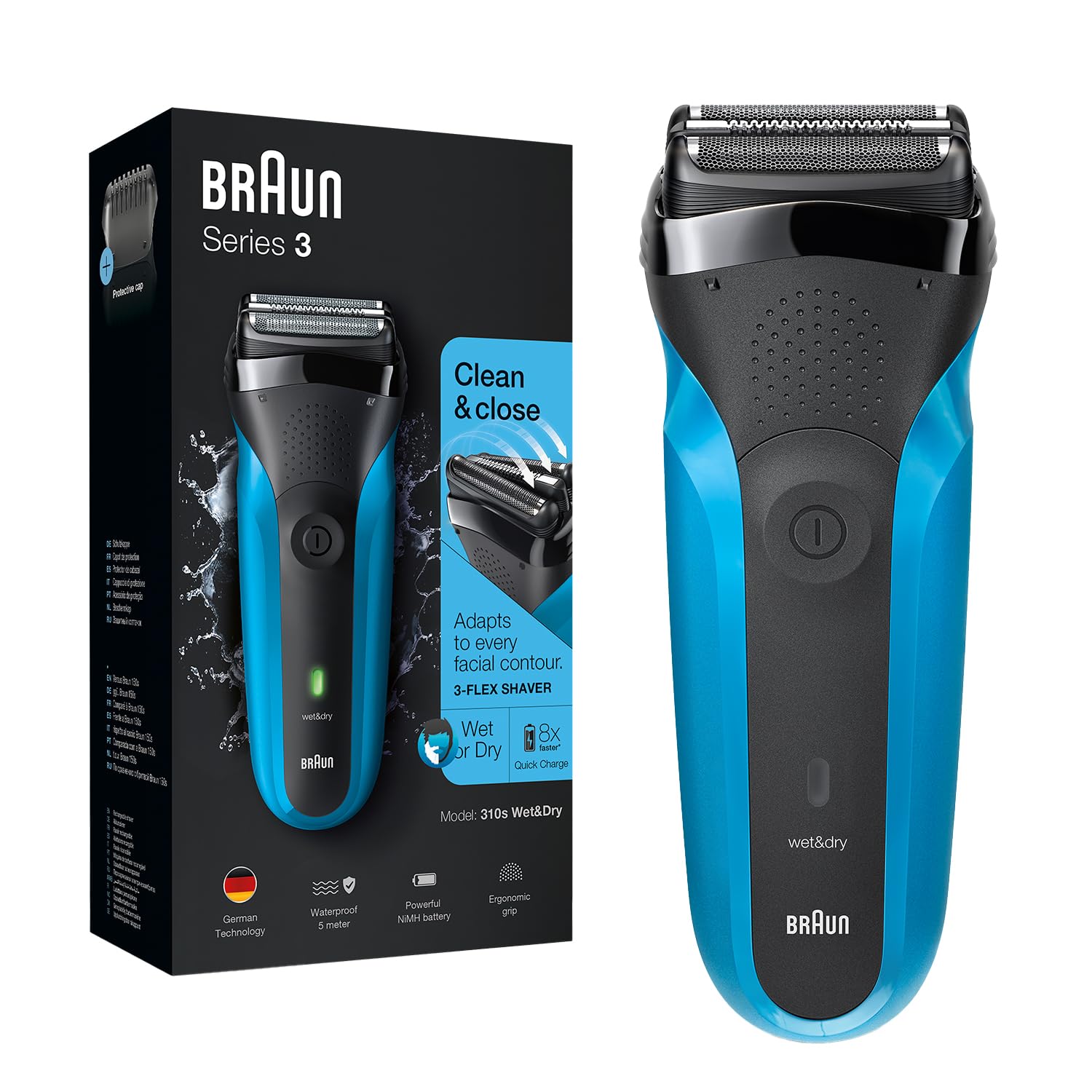 Braun Series 3 310s Electric Shaver for Men, Wet & Dry Shave, Rechargeable, Sensitive Skin Comfort