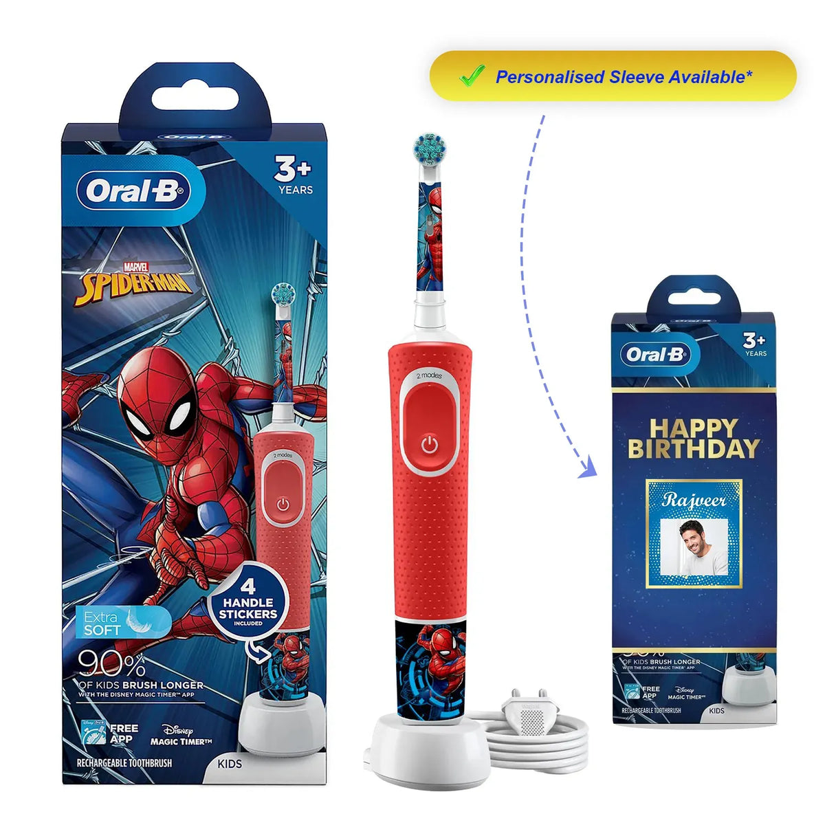 Oral B Kids Electric Rechargeable Toothbrush, Featuring Spiderman Characters Birthday Gift Pack