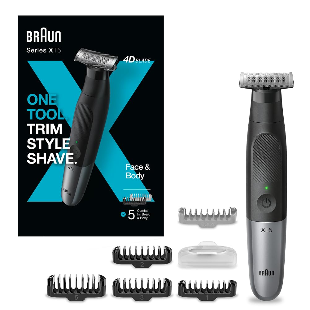 Braun Series XT5 – Beard Trimmer, Shaver and Electric Razor for Men, Body Grooming Kit for Manscaping, Durable One Blade, One Tool for Stubble, Hair, Groin, Underarms, XT5100