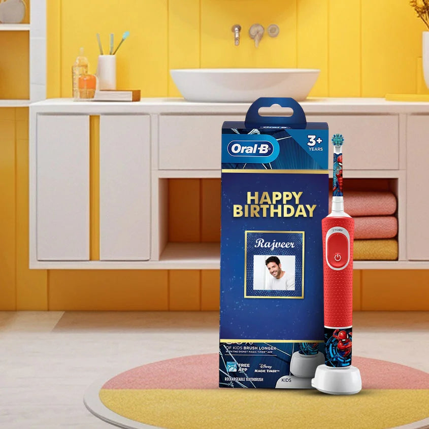 Oral B Kids Electric Rechargeable Toothbrush, Featuring Spiderman Characters Birthday Gift Pack