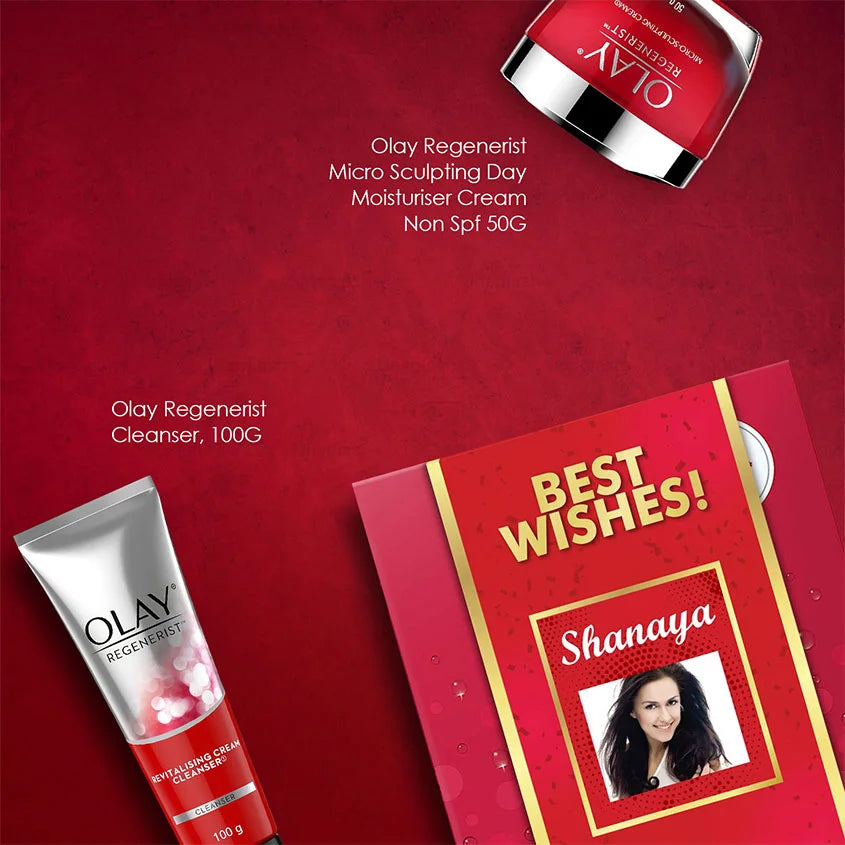 Olay Regenerist Micro Sculpting Day Moisturiser Cream Non SPF 50g with Cleanser 100g Best Wishes Gift Pack