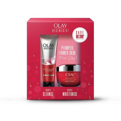 Olay Regenerist Micro Sculpting Day Moisturiser Cream Non SPF 50g with Cleanser, 100g Diwali Gift Pack