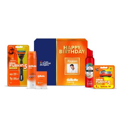 Gillette Fusion Power Razor Complete Shaving Happy Birthday Gift Pack For Men With 4 Cartridge