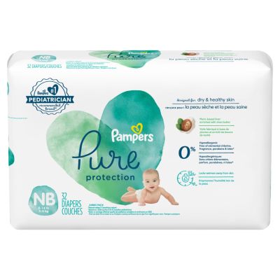 Pampers Pure Protection  Baby Diapers Newborn Extra Small Size Taped Diapers 32 Count