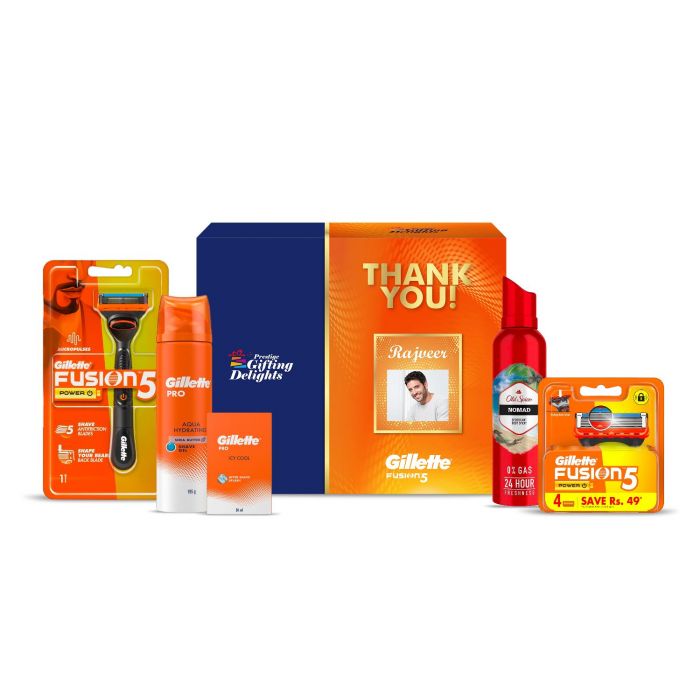 Gillette Fusion Power Razor Complete Shaving Thank You Gift Pack For Men With 4 Cartridge