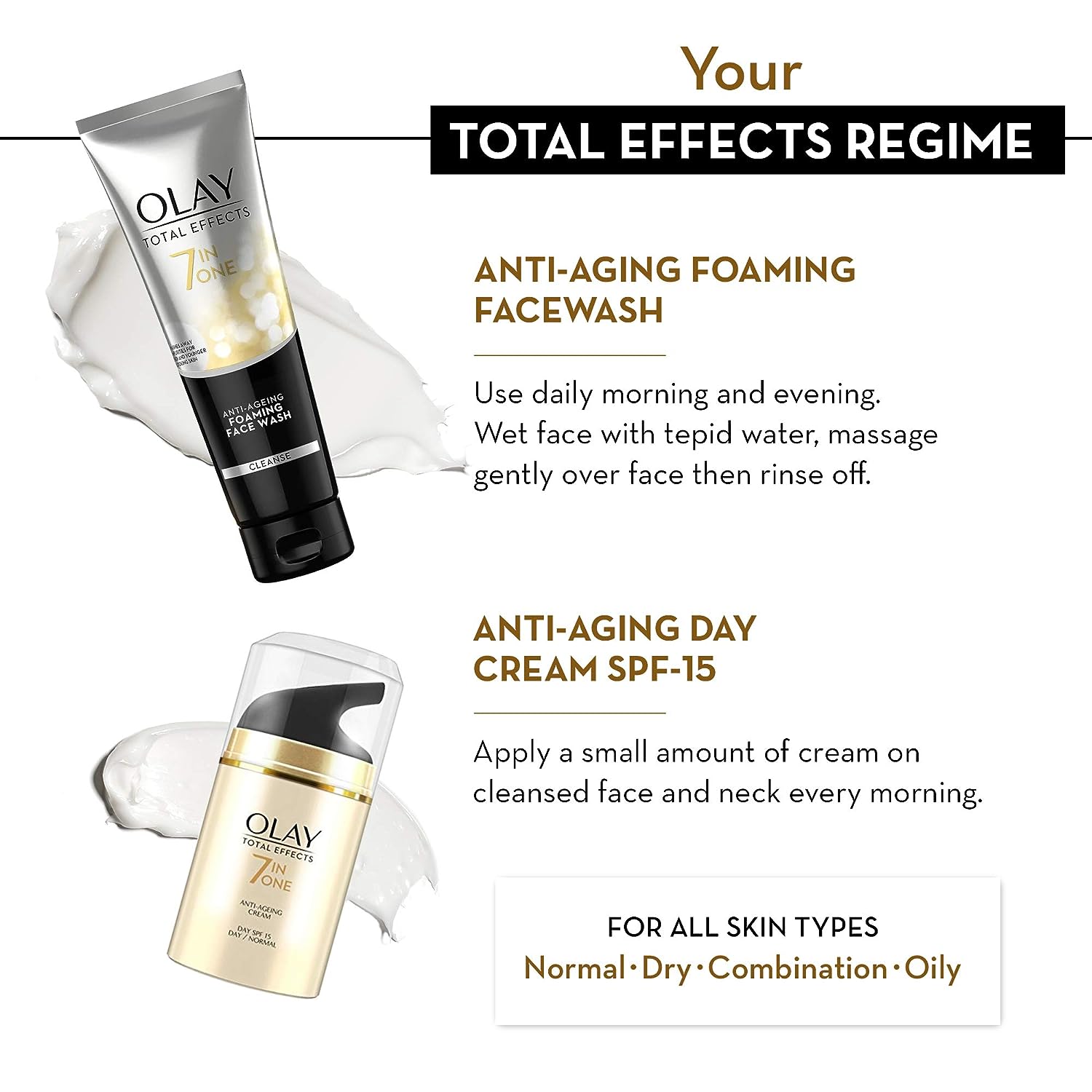 Olay Total Effect Day Cream (Spf 15), 50g & Cleanser Pack For Anti Ageing, 100g