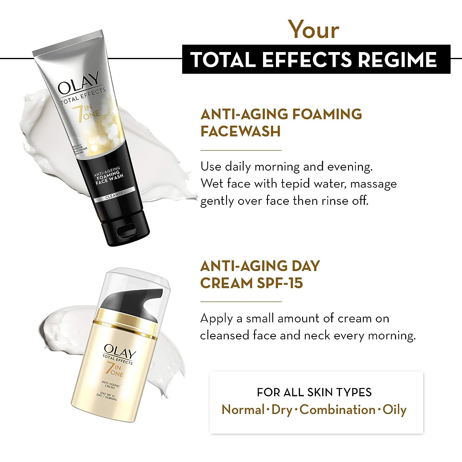 Olay Total Effect Day Cream (Spf 15), 50g & Cleanser Pack For Anti Ageing, 100g Birthday Gift Pack