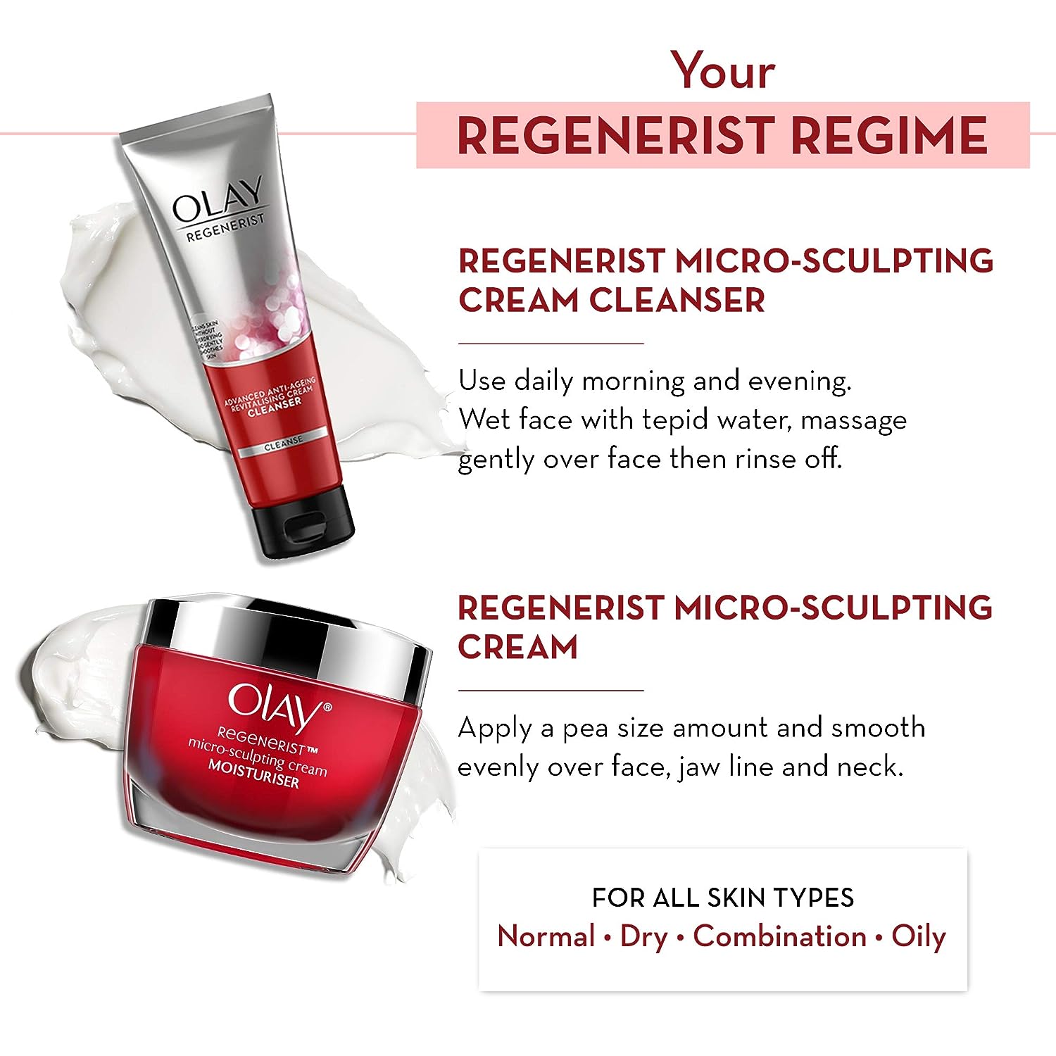 Olay Regenerist Micro Sculpting Day Moisturiser Cream Non SPF 50g with Cleanser, 100g