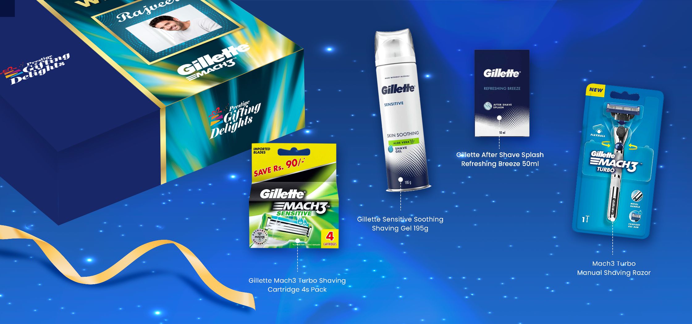 Gillette Mach3 Turbo Sensitive Soothing Congratulations Gift Pack
