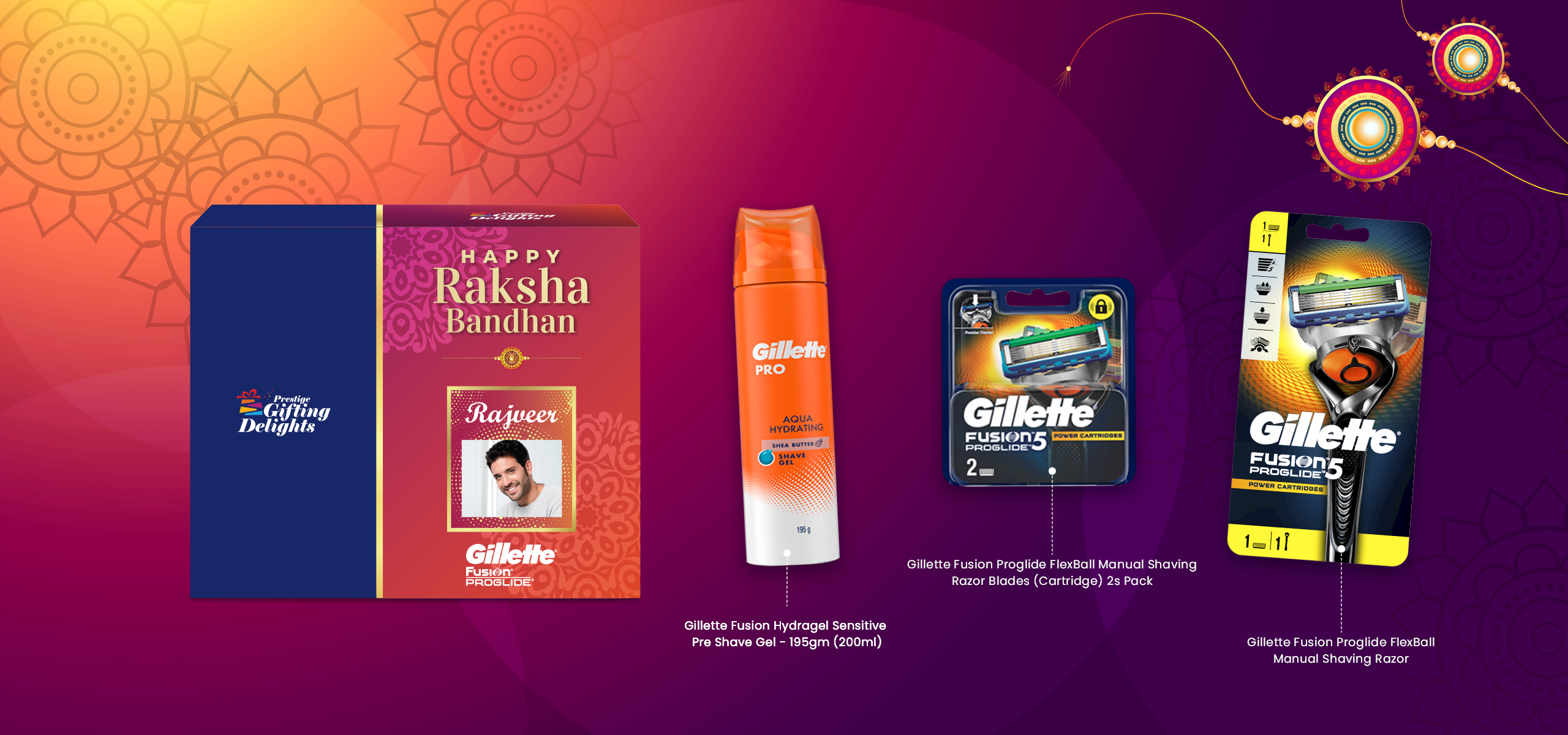 Gillette Fusion Proglide Razor Shaving Rakhi Gift Pack for Men