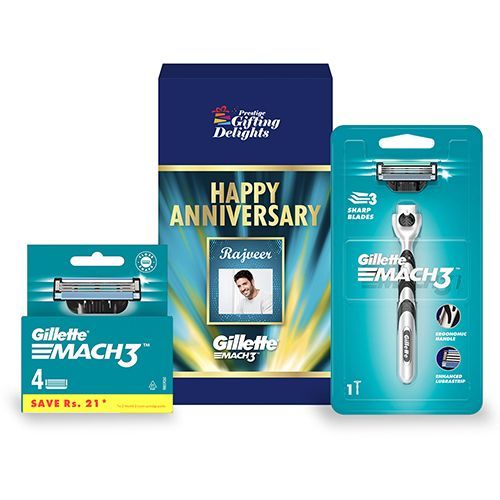 Gillette Mach3 Razor Shaving Anniversary Gift Pack for Men with 4 Cartridge