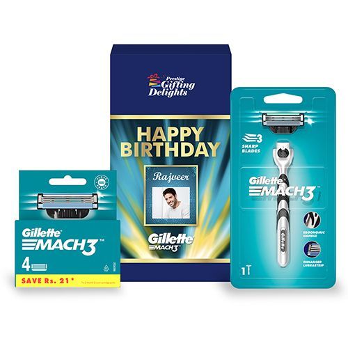 Gillette Mach3 Razor Shaving Birthday Gift Pack for Men with 4 Cartridge