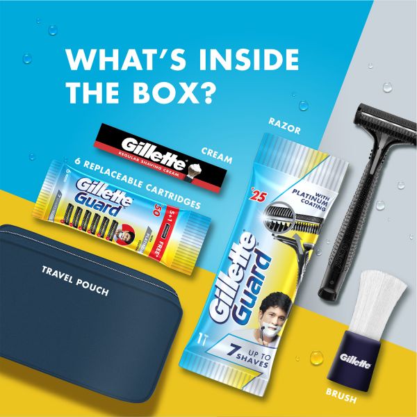 Gillette Guard 5 in 1 Shaving Kit with a Travel Pouch Birthday Gift Pack