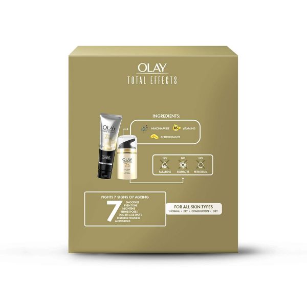 Olay Total Effect Day Cream (Spf 15), 50g & Cleanser Pack For Anti Ageing, 100g Congratulation Gift Pack