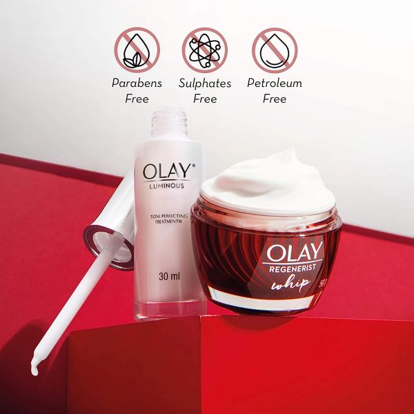 Olay Regenerist Whip UV Cream 50ml and Luminous Tone Perfecting Hydrating Essence 30ml Birthday Gift Pack