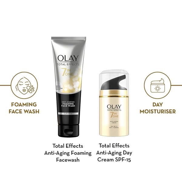 Olay Total Effect Day Cream (Spf 15), 50g & Cleanser Pack For Anti Ageing, 100g