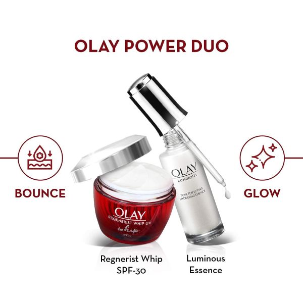 Olay Regenerist Whip UV Cream 50ml and Luminous Tone Perfecting Hydrating Essence 30ml Thank You Gift Pack