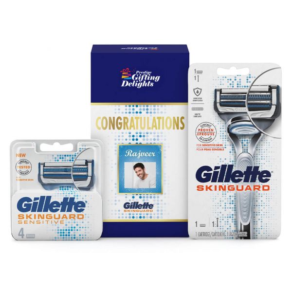 Gillette Skinguard Razor Shaving Congratulations Gift Pack for Men with 4 Cartridge