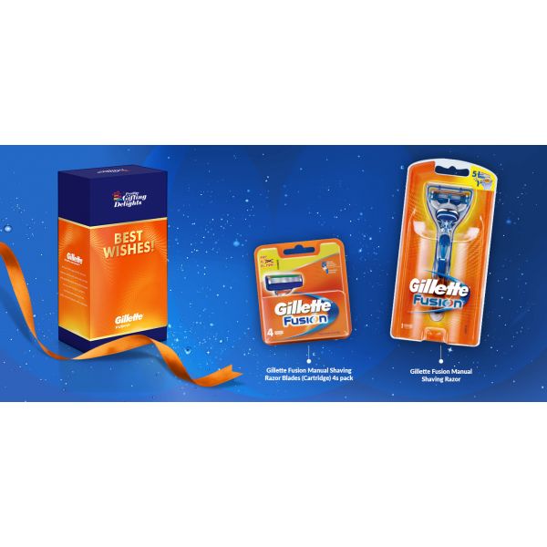 Gillette Fusion Razor Shaving Congratulations Gift Pack for Men with 4 Cartridge