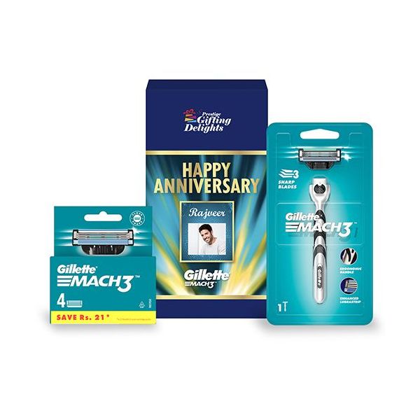 Gillette Mach3 Razor Shaving Anniversary Gift Pack for Men with 4 Cartridge