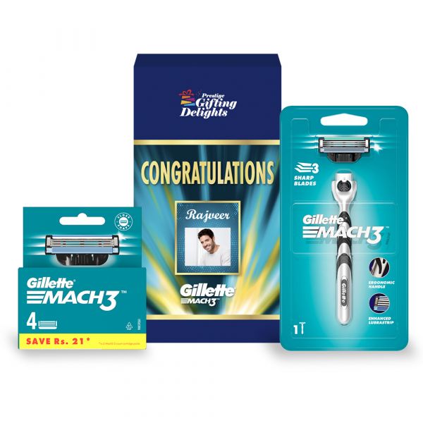 Gillette Mach3 Razor Shaving Congratulations Gift Pack for Men with 4 Cartridge