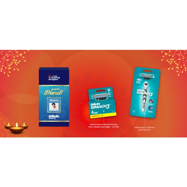 Gillette Mach3 Razor Shaving Diwali Gift Pack for Men with 4 Cartridge
