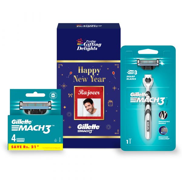 Gillette Mach3 Razor Shaving New Year Gift Pack for Men with 4 Cartridge