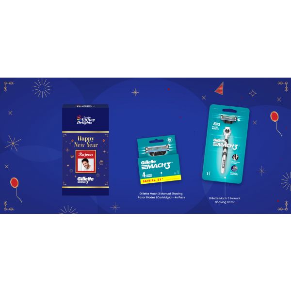 Gillette Mach3 Razor Shaving New Year Gift Pack for Men with 4 Cartridge