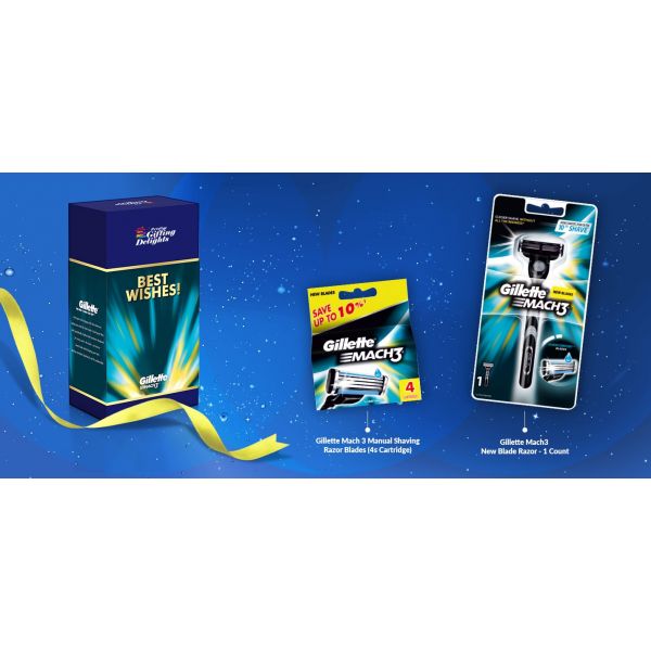 Gillette Mach3 Razor Shaving Best Wishes Gift Pack for Men with 4 Cartridge