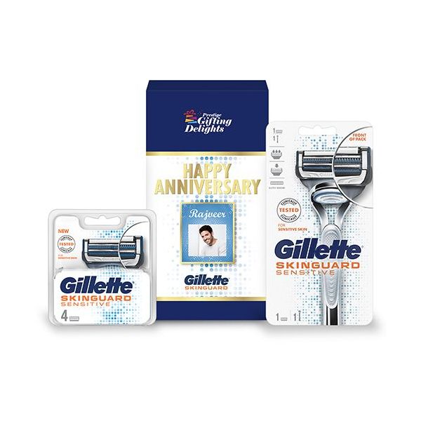 Gillette Skinguard Razor Shaving Anniversary Gift Pack for Men with 4 Cartridge
