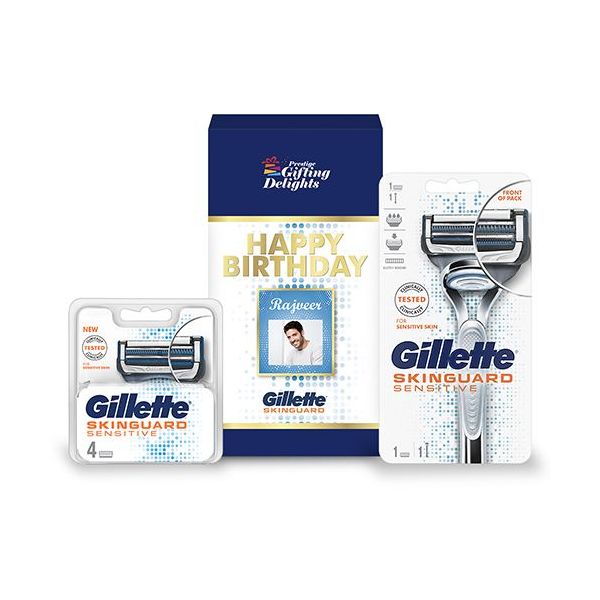Gillette Skinguard Razor Shaving Birthday Gift Pack for Men with 4 Cartridge