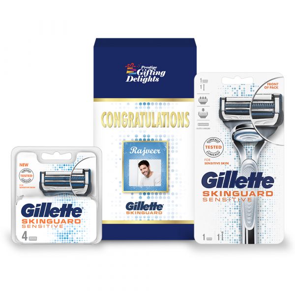 Gillette Skinguard Razor Shaving Congratulations Gift Pack for Men with 4 Cartridge