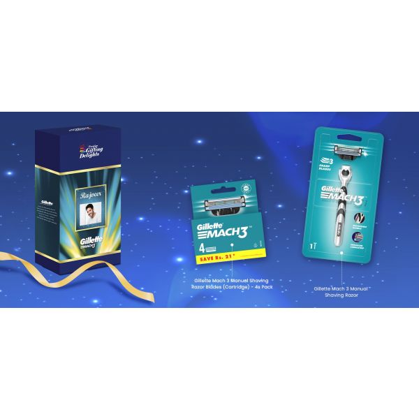 Gillette Mach3 Razor Shaving Congratulations Gift Pack for Men with 4 Cartridge