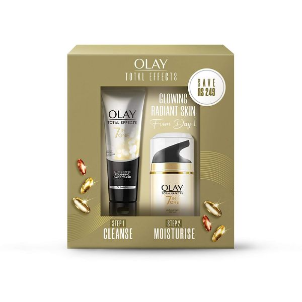 Olay Total Effect Day Cream (Spf 15), 50g & Cleanser Pack For Anti Ageing, 100g Anniversary Gift Pack