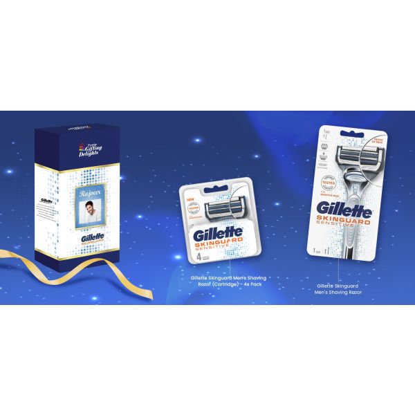 Gillette Skinguard Razor Shaving Birthday Gift Pack for Men with 4 Cartridge