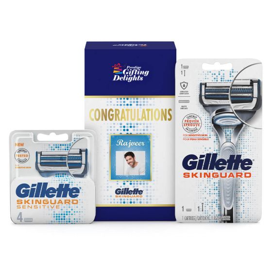 Gillette Skinguard Razor Shaving Congratulations Gift Pack for Men with 4 Cartridge