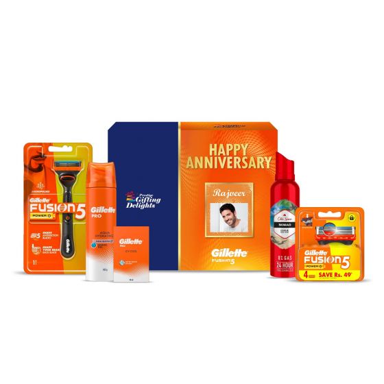 Gillette Fusion Power Razor Complete Shaving Happy Anniversary Gift Pack For Men With 4 Cartridge