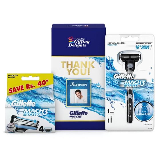Gillette Mach3 Start Razor Shaving Thank You Gift Pack for Men with 4 Cartridge