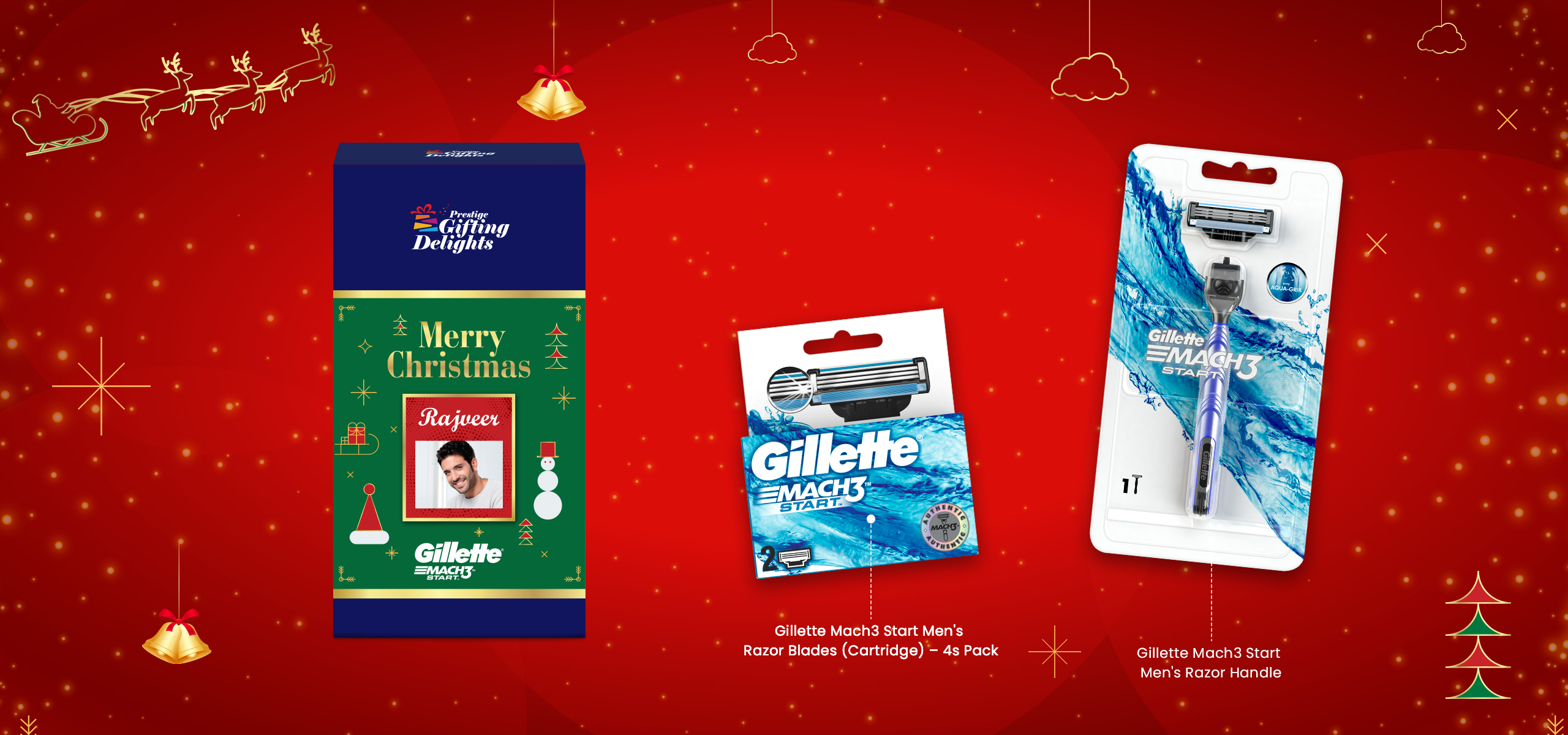 Gillette Mach3 Start Razor Shaving Christmas Gift Pack for Men with 4 Cartridge