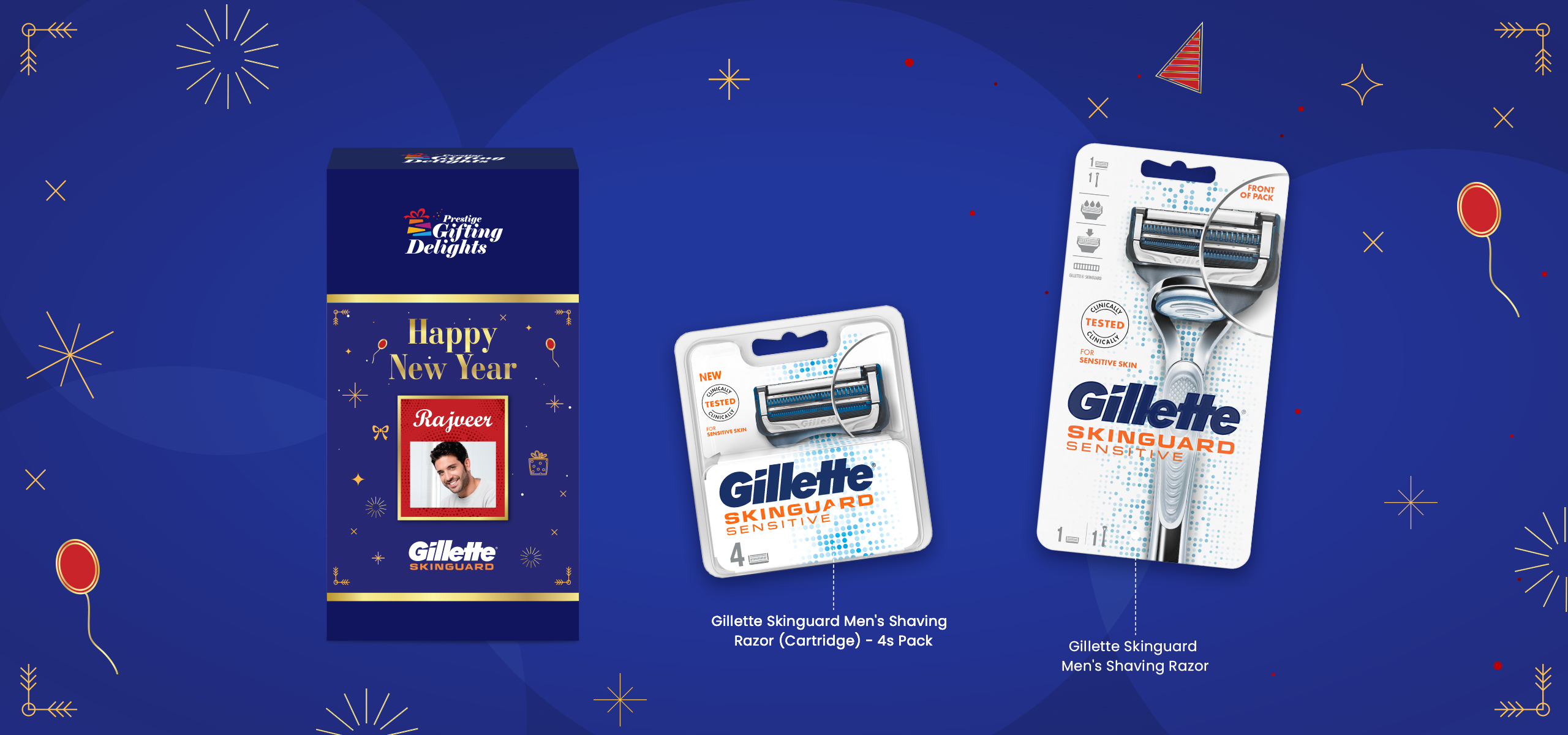 Gillette Skinguard Razor Shaving New Year Gift Pack for Men with 4 Cartridge