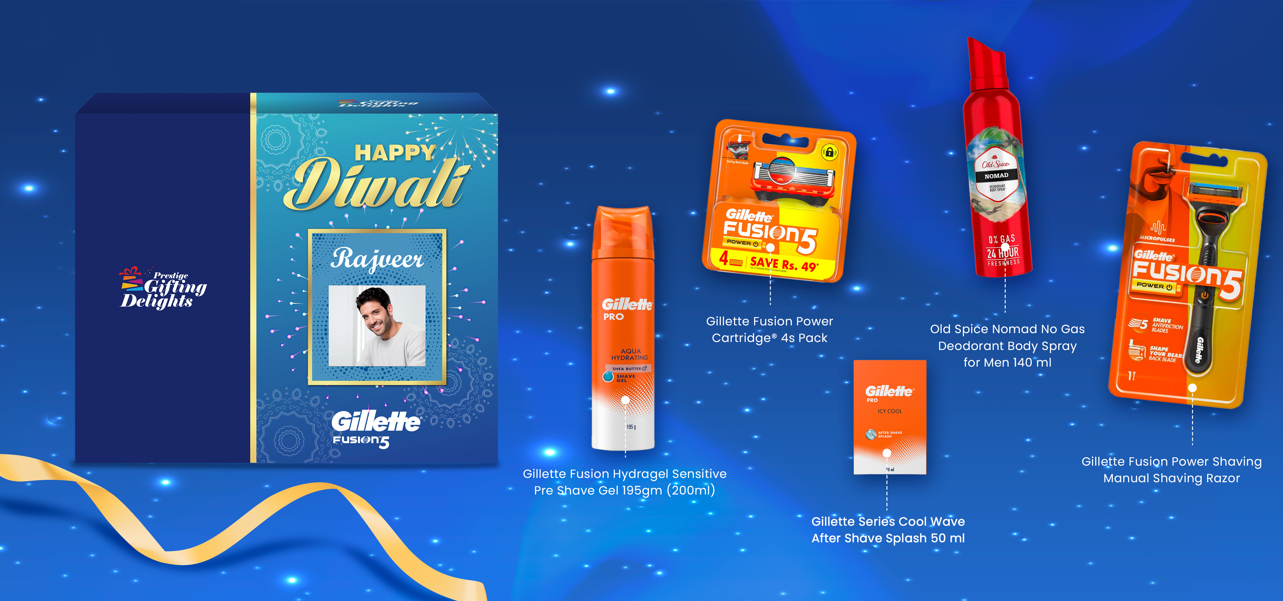 Gillette Fusion Power Razor Complete Shaving Diwali Gift Pack For Men With 4 Cartridge