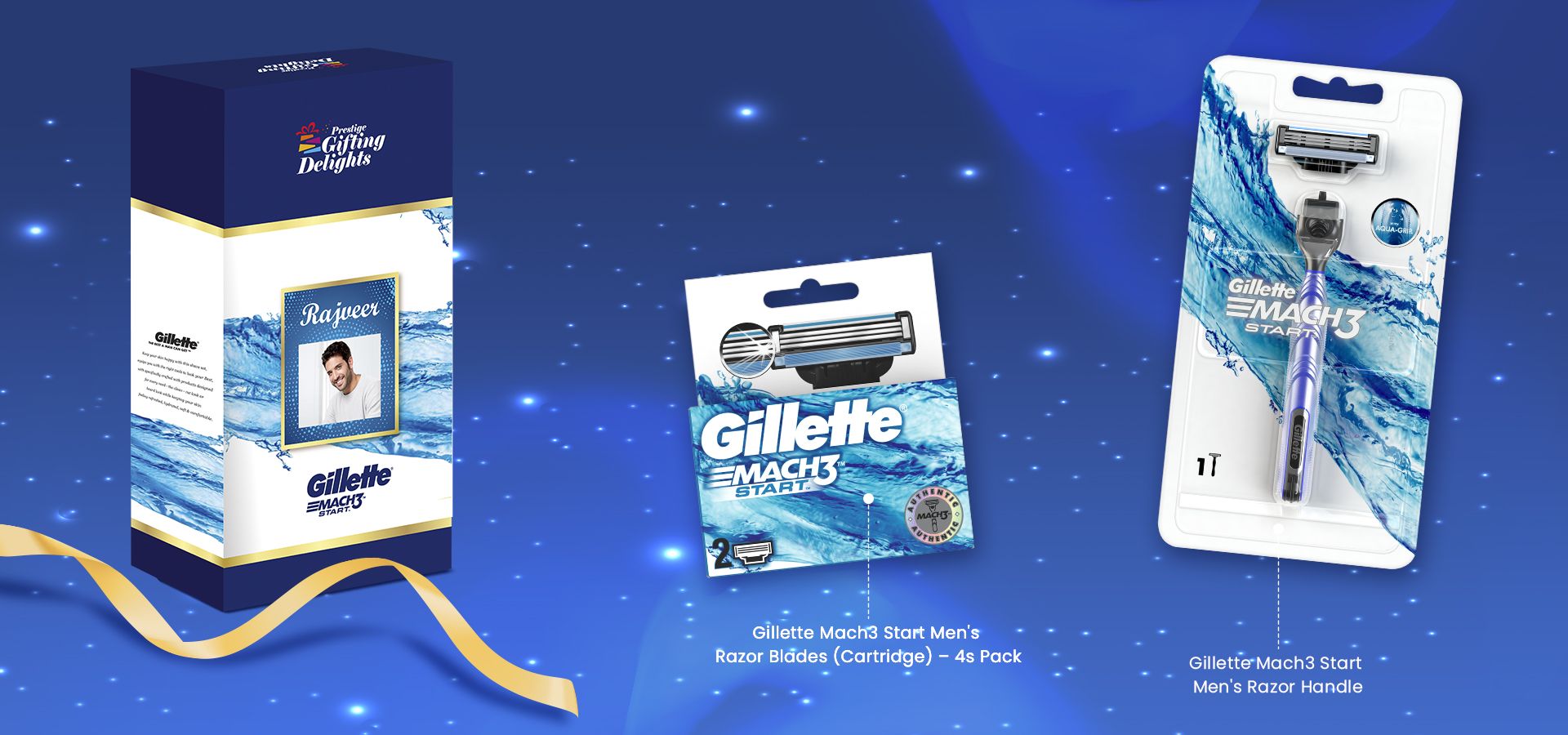 Gillette Mach3 Start Razor Shaving Birthday Gift Pack for Men with 4 Cartridge
